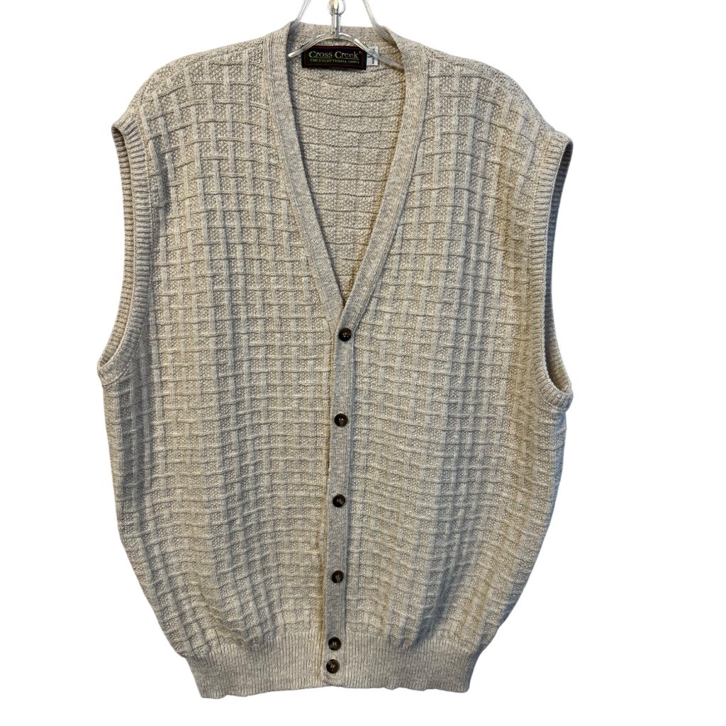 Vintage Cross Creek L Beige Button-Down Sleeveless Sweater Vest Golf Y2k